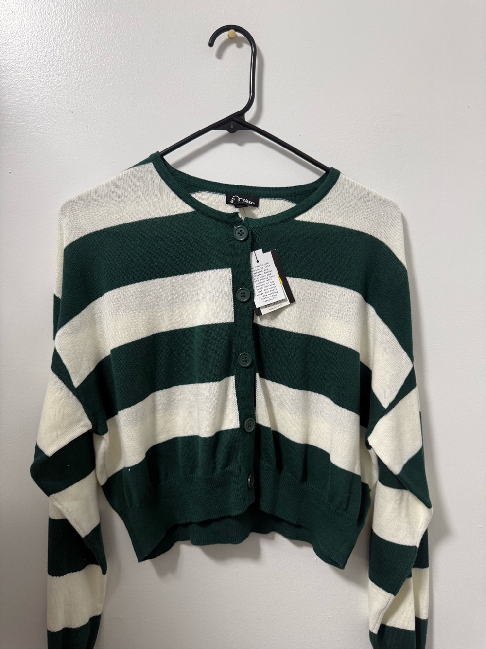Striped Green & White Button-Front Women’s Cardigan Sweater